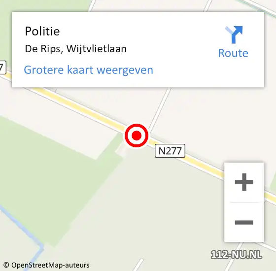 Locatie op kaart van de 112 melding: Politie De Rips, Wijtvlietlaan op 26 april 2016 14:48