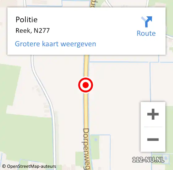 Locatie op kaart van de 112 melding: Politie Reek, N277 op 26 april 2016 16:48