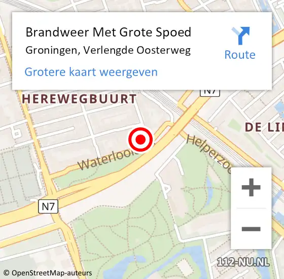 Locatie op kaart van de 112 melding: Brandweer Met Grote Spoed Naar Groningen, Verlengde Oosterweg op 26 april 2016 18:11