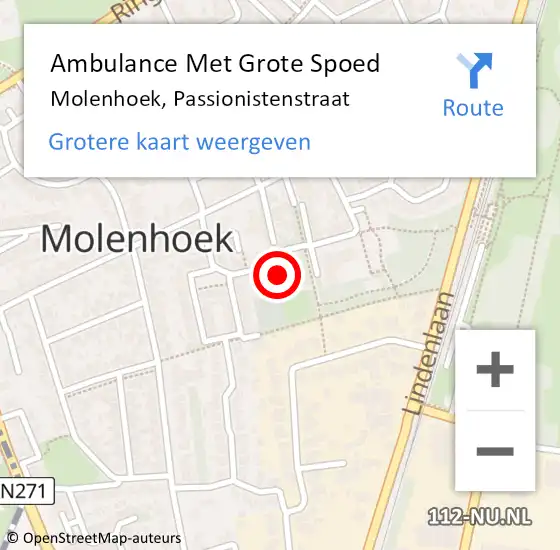 Locatie op kaart van de 112 melding: Ambulance Met Grote Spoed Naar Molenhoek, Passionistenstraat op 26 april 2016 21:50