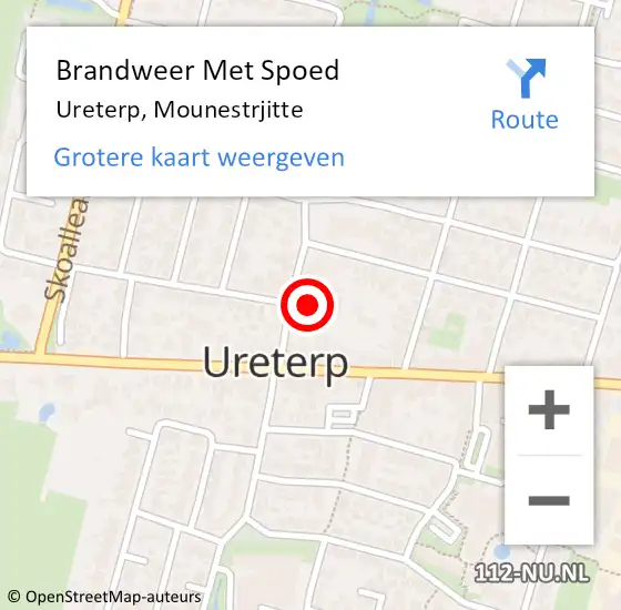 Locatie op kaart van de 112 melding: Brandweer Met Spoed Naar Ureterp, Mounestrjitte op 26 april 2016 22:01