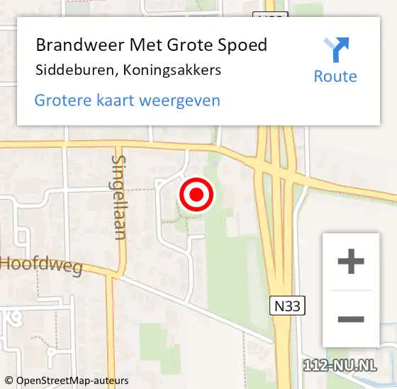 Locatie op kaart van de 112 melding: Brandweer Met Grote Spoed Naar Siddeburen, Koningsakkers op 26 april 2016 22:11