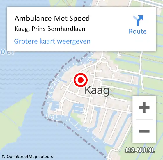 Locatie op kaart van de 112 melding: Ambulance Met Spoed Naar Kaag, Prins Bernhardlaan op 26 april 2016 23:08