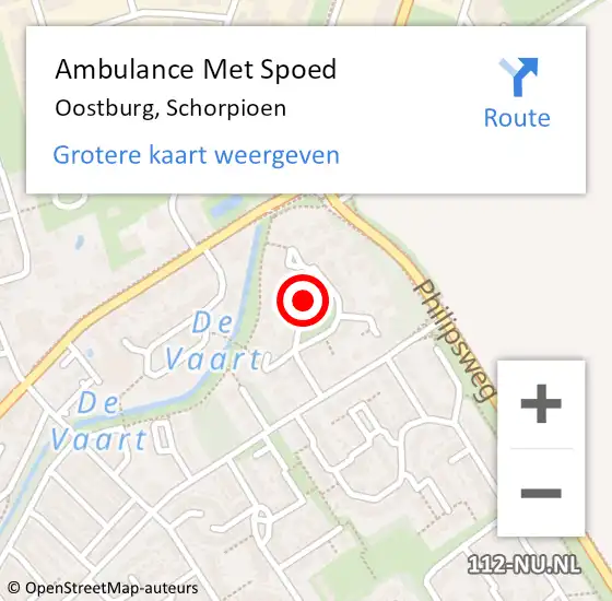 Locatie op kaart van de 112 melding: Ambulance Met Spoed Naar Oostburg, Schorpioen op 27 april 2016 00:06