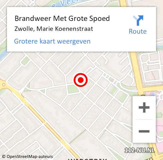 Locatie op kaart van de 112 melding: Brandweer Met Grote Spoed Naar Zwolle, Marie Koenenstraat op 13 december 2013 08:06