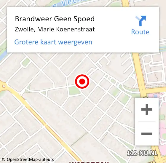 Locatie op kaart van de 112 melding: Brandweer Geen Spoed Naar Zwolle, Marie Koenenstraat op 13 december 2013 08:10