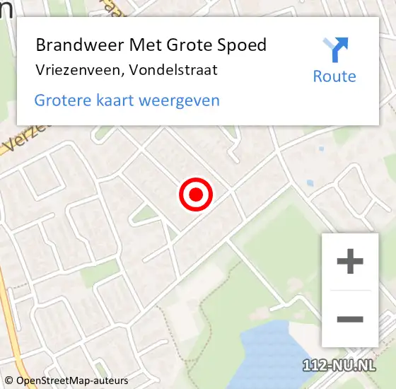 Locatie op kaart van de 112 melding: Brandweer Met Grote Spoed Naar Vriezenveen, Vondelstraat op 27 april 2016 01:10