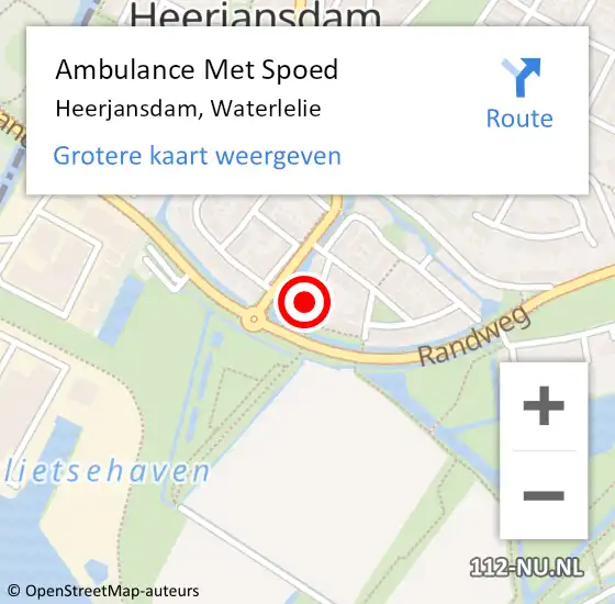 Locatie op kaart van de 112 melding: Ambulance Met Spoed Naar Heerjansdam, Waterlelie op 27 april 2016 02:38