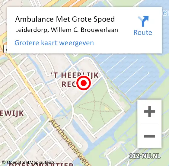 Locatie op kaart van de 112 melding: Ambulance Met Grote Spoed Naar Leiderdorp, Willem C. Brouwerlaan op 27 april 2016 05:43