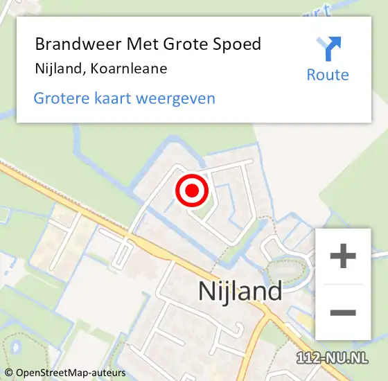 Locatie op kaart van de 112 melding: Brandweer Met Grote Spoed Naar Nijland, Koarnleane op 27 april 2016 06:25