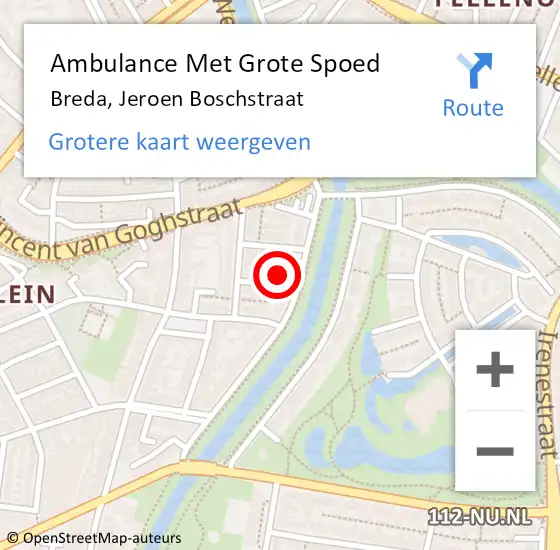 Locatie op kaart van de 112 melding: Ambulance Met Grote Spoed Naar Breda, Jeroen Boschstraat op 27 april 2016 08:47