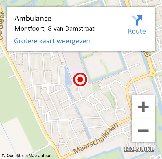 Locatie op kaart van de 112 melding: Ambulance Montfoort, G van Damstraat op 27 april 2016 09:27