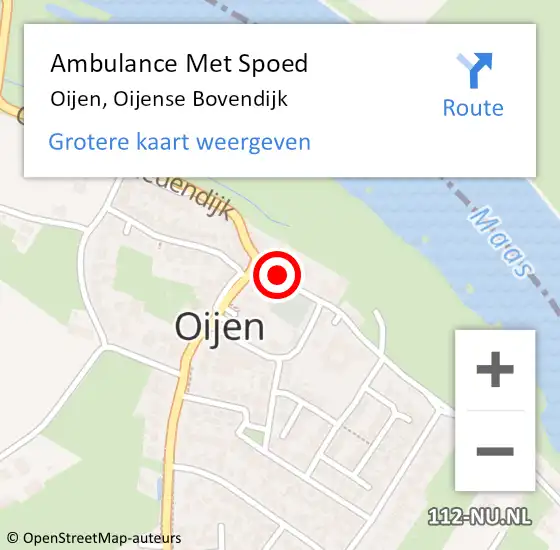 Locatie op kaart van de 112 melding: Ambulance Met Spoed Naar Oijen, Oijense Bovendijk op 13 december 2013 08:35