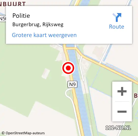 Locatie op kaart van de 112 melding: Politie Burgerbrug, Rijksweg op 27 april 2016 11:08
