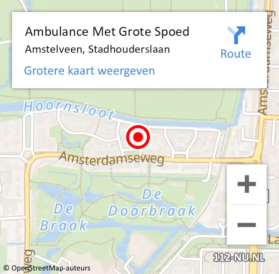 Locatie op kaart van de 112 melding: Ambulance Met Grote Spoed Naar Amstelveen, Stadhouderslaan op 27 april 2016 16:50