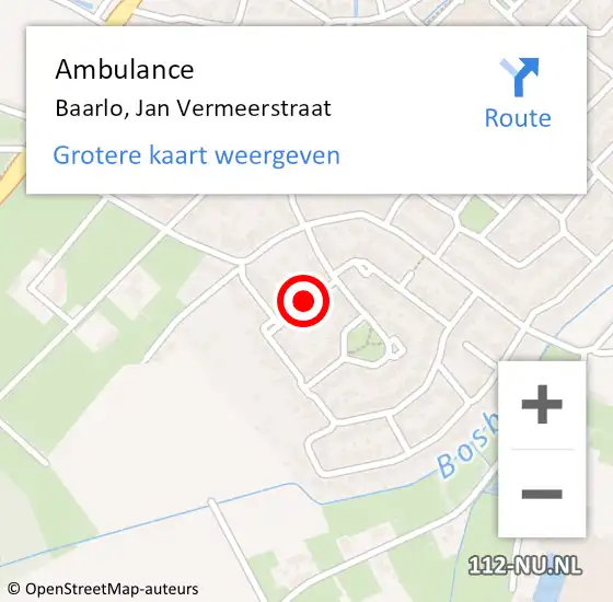 Locatie op kaart van de 112 melding: Ambulance Baarlo, Jan Vermeerstraat op 27 april 2016 18:27