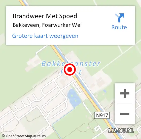 Locatie op kaart van de 112 melding: Brandweer Met Spoed Naar Bakkeveen, Foarwurker Wei op 27 april 2016 19:31