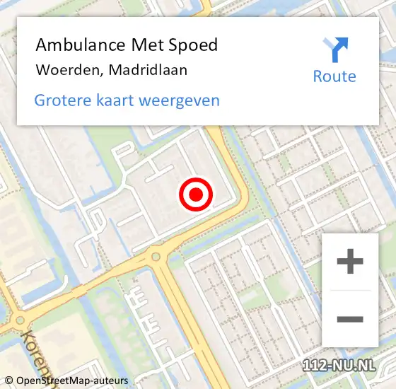 Locatie op kaart van de 112 melding: Ambulance Met Spoed Naar Woerden, Madridlaan op 27 april 2016 19:53