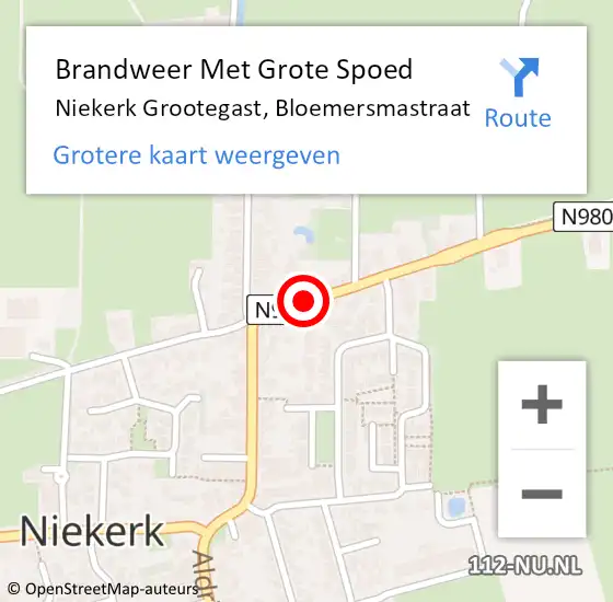 Locatie op kaart van de 112 melding: Brandweer Met Grote Spoed Naar Niekerk Grootegast, Bloemersmastraat op 27 april 2016 21:01