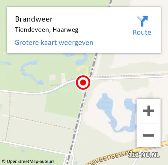Locatie op kaart van de 112 melding: Brandweer Tiendeveen, Haarweg op 27 april 2016 21:49