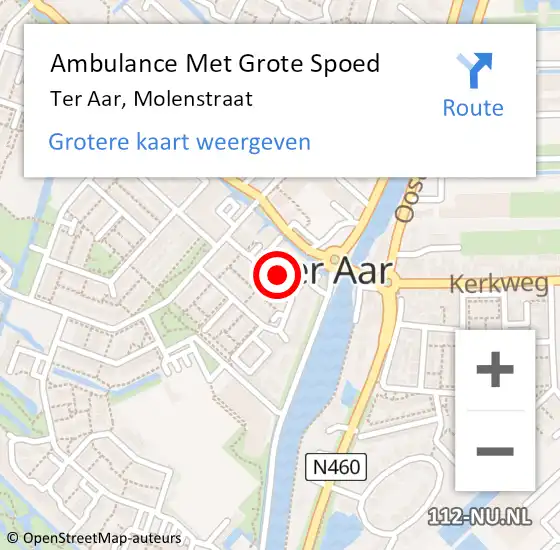 Locatie op kaart van de 112 melding: Ambulance Met Grote Spoed Naar Ter Aar, Molenstraat op 27 april 2016 22:02