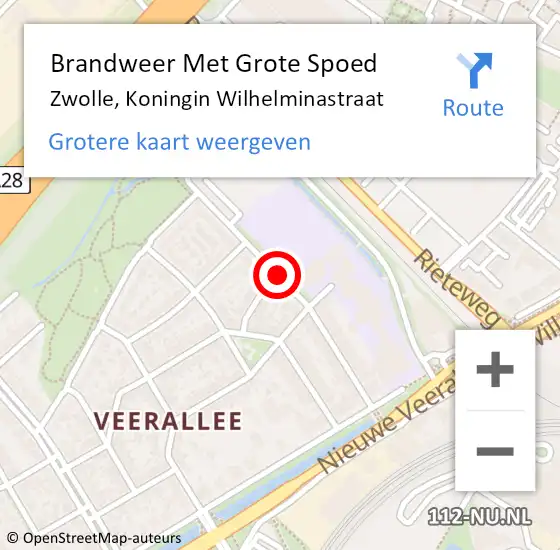 Locatie op kaart van de 112 melding: Brandweer Met Grote Spoed Naar Zwolle, Koningin Wilhelminastraat op 27 april 2016 23:05