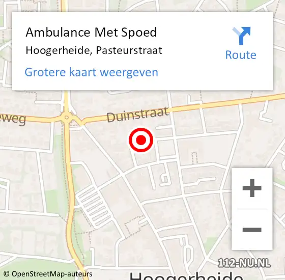 Locatie op kaart van de 112 melding: Ambulance Met Spoed Naar Hoogerheide, Pasteurstraat op 28 april 2016 01:57