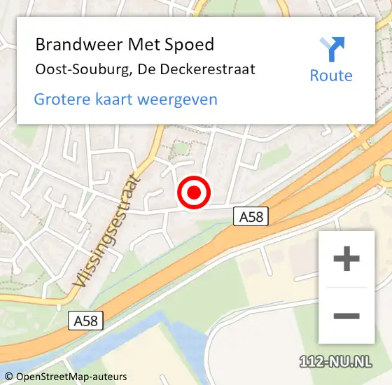 Locatie op kaart van de 112 melding: Brandweer Met Spoed Naar Oost-Souburg, De Deckerestraat op 28 april 2016 04:39