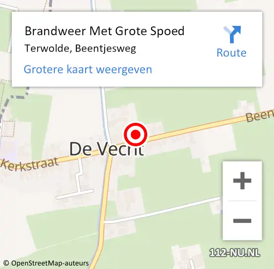 Locatie op kaart van de 112 melding: Brandweer Met Grote Spoed Naar Terwolde, Beentjesweg op 28 april 2016 04:46