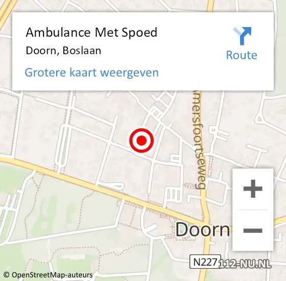 Locatie op kaart van de 112 melding: Ambulance Met Spoed Naar Doorn, Boslaan op 28 april 2016 04:53