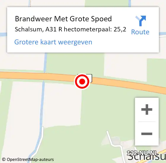 Locatie op kaart van de 112 melding: Brandweer Met Grote Spoed Naar Schalsum, A31 R hectometerpaal: 25,2 op 28 april 2016 06:17