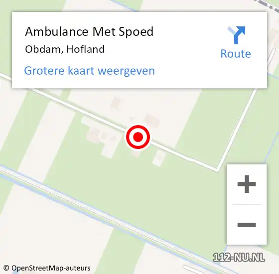Locatie op kaart van de 112 melding: Ambulance Met Spoed Naar Obdam, Hofland op 28 april 2016 09:48