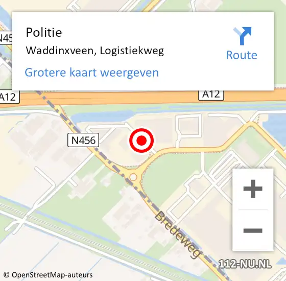 Locatie op kaart van de 112 melding: Politie Waddinxveen, Logistiekweg op 28 april 2016 09:50