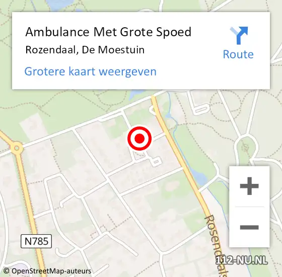 Locatie op kaart van de 112 melding: Ambulance Met Grote Spoed Naar Rozendaal, De Moestuin op 28 april 2016 11:21