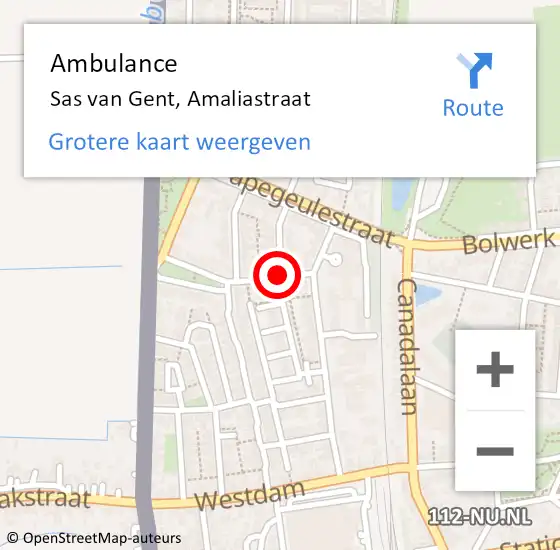 Locatie op kaart van de 112 melding: Ambulance Sas van Gent, Amaliastraat op 28 april 2016 15:11