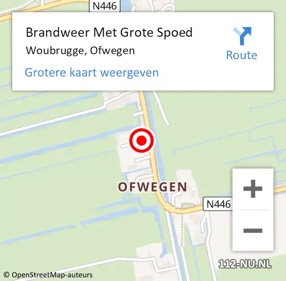 Locatie op kaart van de 112 melding: Brandweer Met Grote Spoed Naar Woubrugge, Ofwegen op 28 april 2016 15:33