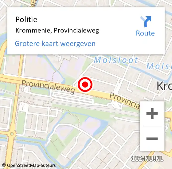 Locatie op kaart van de 112 melding: Politie Krommenie, Provincialeweg op 28 april 2016 19:41