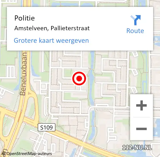 Locatie op kaart van de 112 melding: Politie Amstelveen, Pallieterstraat op 28 april 2016 20:55