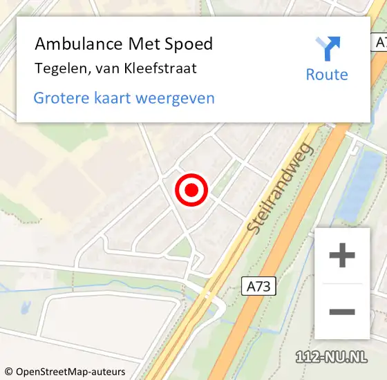 Locatie op kaart van de 112 melding: Ambulance Met Spoed Naar Tegelen, van Kleefstraat op 28 april 2016 21:23