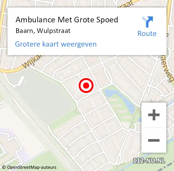 Locatie op kaart van de 112 melding: Ambulance Met Grote Spoed Naar Baarn, Wulpstraat op 28 april 2016 22:03