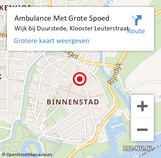 Locatie op kaart van de 112 melding: Ambulance Met Grote Spoed Naar Wijk bij Duurstede, Klooster Leuterstraat op 28 april 2016 22:54