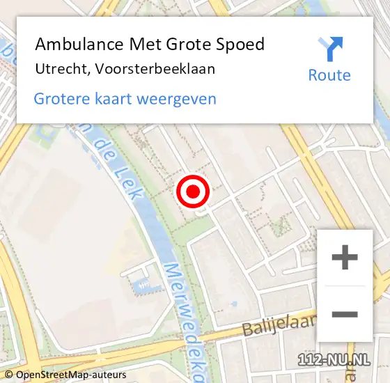 Locatie op kaart van de 112 melding: Ambulance Met Grote Spoed Naar Utrecht, Voorsterbeeklaan op 29 april 2016 00:03