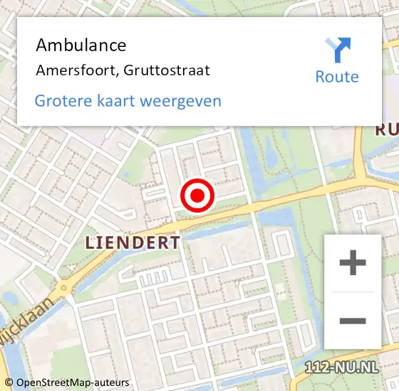 Locatie op kaart van de 112 melding: Ambulance Amersfoort, Gruttostraat op 29 april 2016 08:24