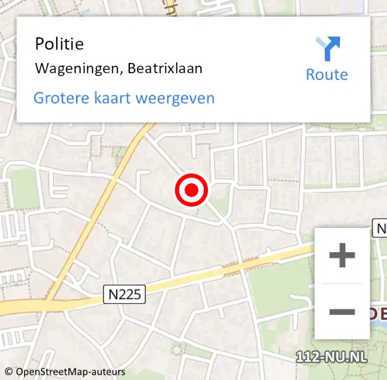 Locatie op kaart van de 112 melding: Politie Wageningen, Beatrixlaan op 29 april 2016 08:51