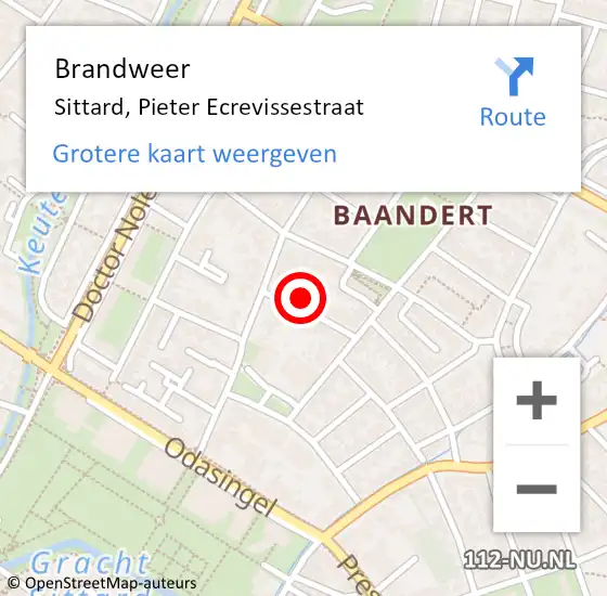 Locatie op kaart van de 112 melding: Brandweer Sittard, Pieter Ecrevissestraat op 13 december 2013 11:33