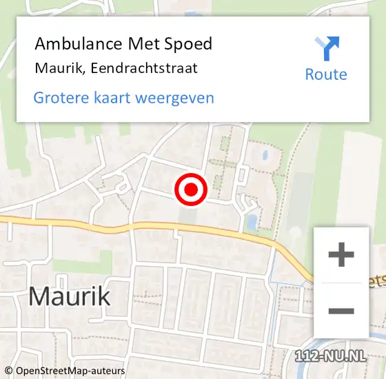 Locatie op kaart van de 112 melding: Ambulance Met Spoed Naar Maurik, Eendrachtstraat op 29 april 2016 10:18