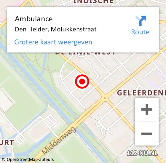 Locatie op kaart van de 112 melding: Ambulance Den Helder, Molukkenstraat op 29 april 2016 10:55