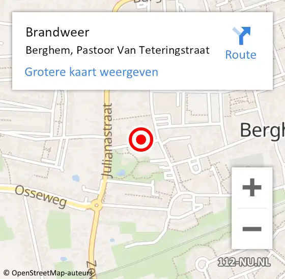 Locatie op kaart van de 112 melding: Brandweer Berghem, Pastoor Van Teteringstraat op 29 april 2016 11:06