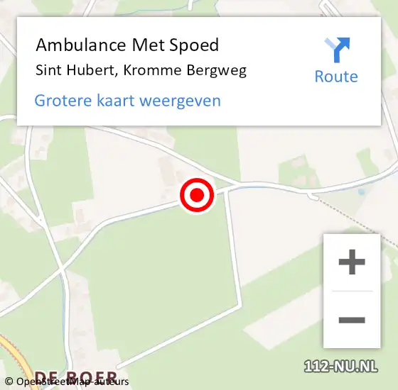 Locatie op kaart van de 112 melding: Ambulance Met Spoed Naar Sint Hubert, Kromme Bergweg op 29 april 2016 11:48