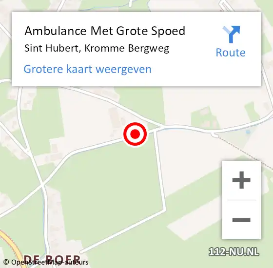 Locatie op kaart van de 112 melding: Ambulance Met Grote Spoed Naar Sint Hubert, Kromme Bergweg op 29 april 2016 11:50